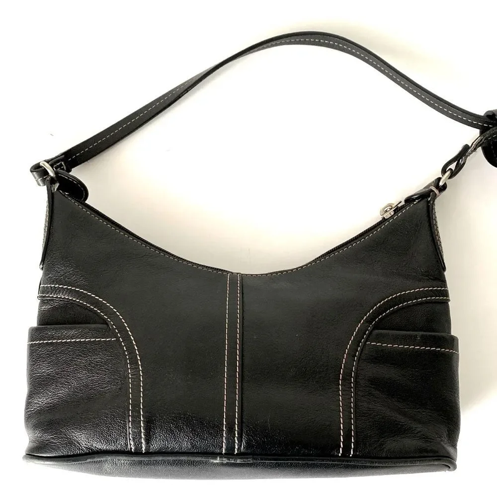 Fossil Y2K Black Leather Crossbody Bag Stitching Accent